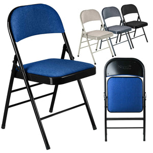 Nyxi Folding Chairs with Padded Fabric Seats, Metal Frame, Foldable Chair Home Office Dinning, Multi-Purpose Indoor & Outdoor