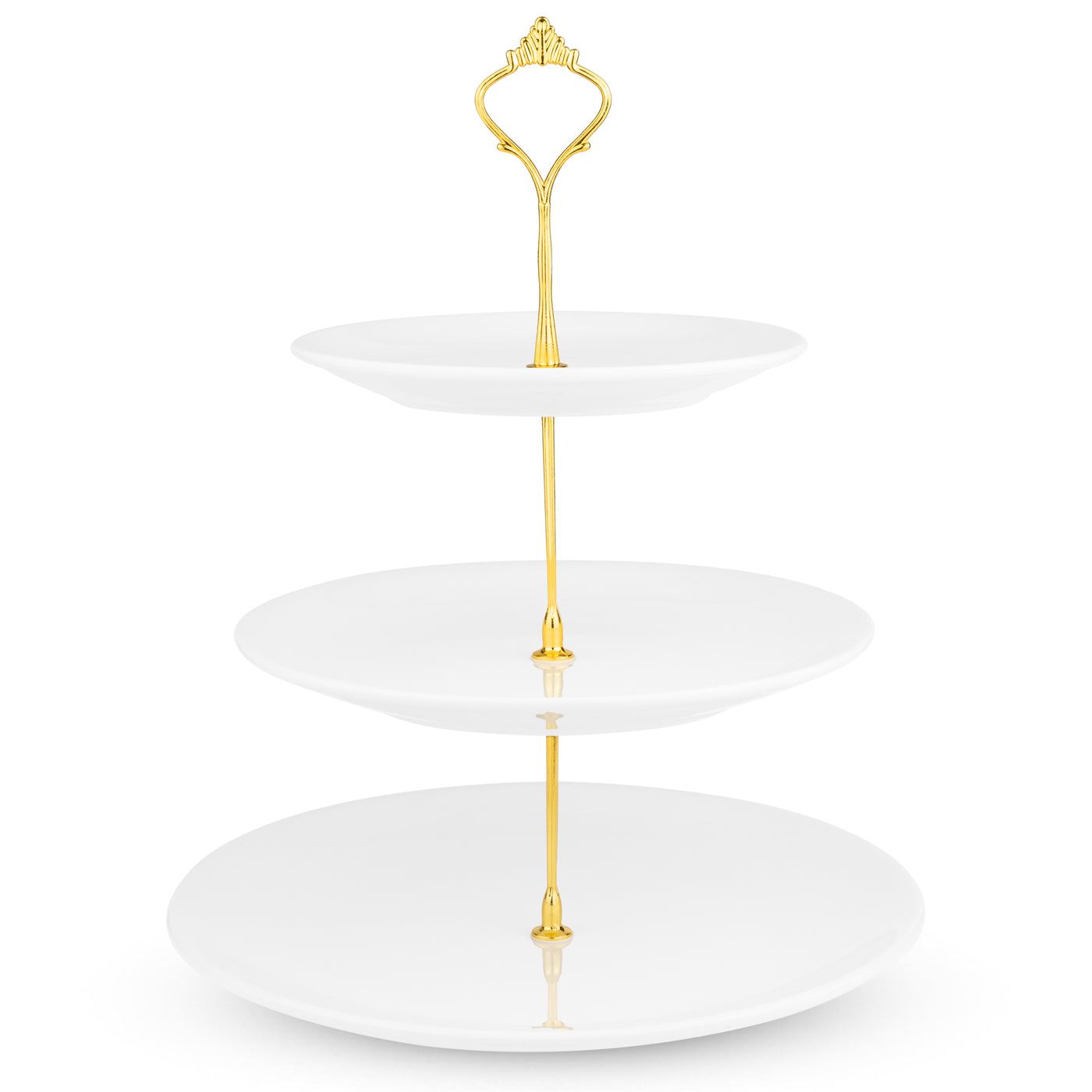 VonShef 3 Tier Cake Stand – White Porcelain with Gold Edging