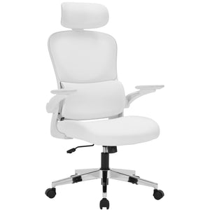 Office Chair Ergonomic Computer Desk, Work & Study Chair, High Mesh Back, Foldable 3D Armrests (White, Model 782)