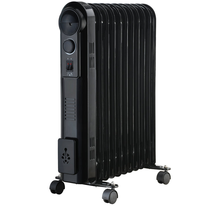 11-Fin Oil Filled 2500W Heater Radiator 3 Power Settings (Black, Model 3898)