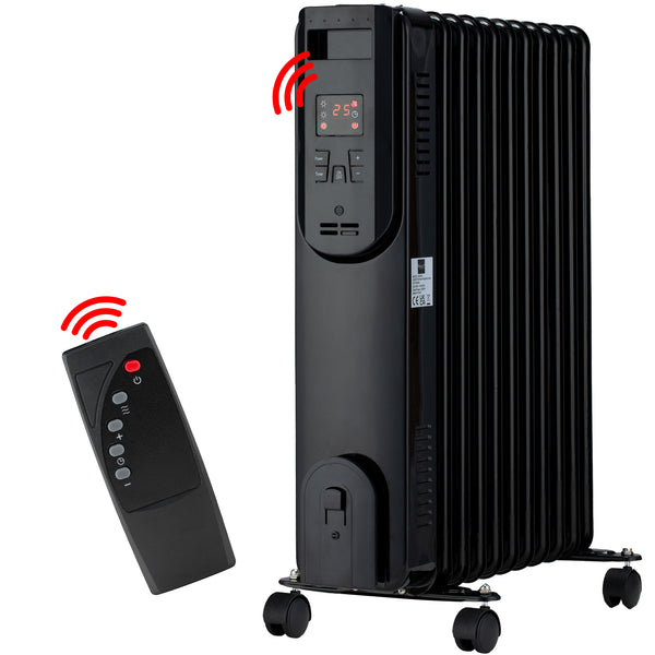 Nyxi 11-Fin Oil Filled Heater 2500W with Remote Control 3 Power Settings (Black, Model 3843)