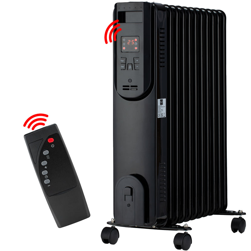 Nyxi 11-Fin Oil Filled Heater 2500W with Remote Control 3 Power Settings (Black, Model 3843)