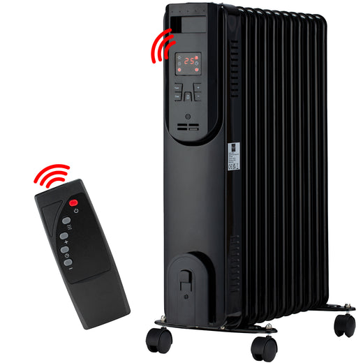 Nyxi 11-Fin Oil Filled Heater 2500W with Remote Control 3 Power Settings (Black, Model 3843)