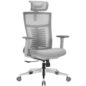 Office Chair Premium Ergonomic Foam Seat, 3D Armrests, Headrest & Lumbar Support, 3-Angle Locking (Grey)