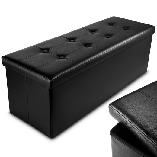 Nyxi Faux Leather Ottoman Storage Box (Black) - 110 * 38 * 38cm