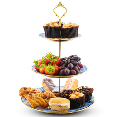 Nyxi Ceramic 3 Tier Floral Cake Stand (Blue)