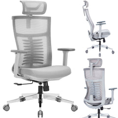 Nyxi Office Chair Premium Ergonomic Foam Seat, 3D Armrests, Headrest & Lumbar Support, 3-Angle Locking (Grey)