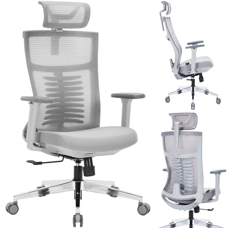 Nyxi Office Chair Premium Ergonomic Foam Seat, 3D Armrests, Headrest & Lumbar Support, 3-Angle Locking (Grey)