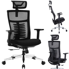 Nyxi Office Chair Premium Ergonomic Foam Seat, 3D Armrests, Headrest & Lumbar Support, 3-Angle Locking (Black)