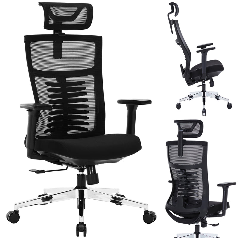 Nyxi Office Chair Premium Ergonomic Foam Seat, 3D Armrests, Headrest & Lumbar Support, 3-Angle Locking (Black)