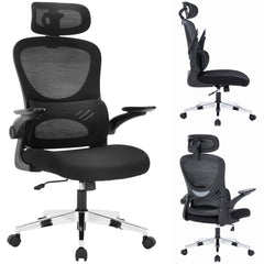 Nyxi Office Chair Ergonomic Computer Desk, Work & Study Chair, High Mesh Back, Foldable 3D Armrests (Black, Model 768)