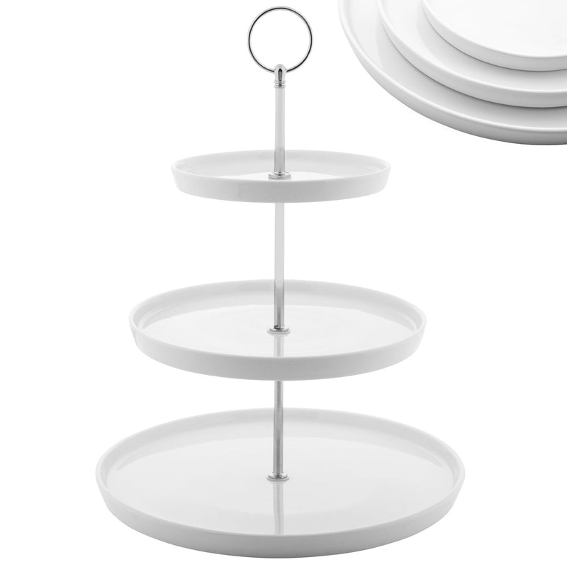 Nyxi 3 Tier White Ceramic Cake Stand Porcelain Round Display with Gift Box NY5