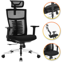 Nyxi Office Chair Premium Ergonomic Foam Seat, 3D Armrests, Headrest & Lumbar Support, 3-Angle Locking (Black)