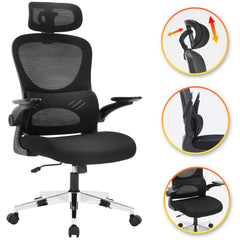 Nyxi Office Chair Ergonomic Computer Desk, Work & Study Chair, High Mesh Back, Foldable 3D Armrests (Black, Model 768)