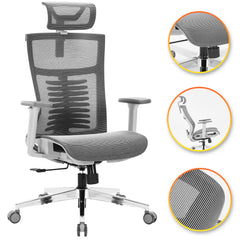 Nyxi Office Chair Premium Ergonomic Mesh Seat, 3D Armrests, Headrest & Lumbar Support, 3-Angle Locking (Grey)
