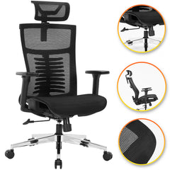 Nyxi Office Chair Premium Ergonomic Mesh Seat, 3D Armrests, Headrest & Lumbar Support, 3-Angle Locking (Black)