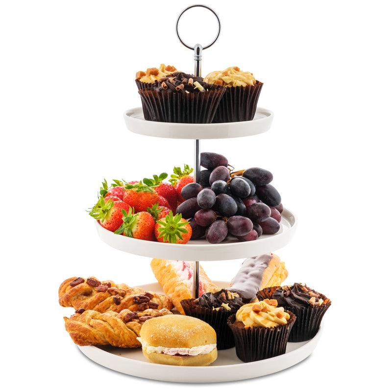 Nyxi 3 Tier White Ceramic Cake Stand Porcelain Round Display with Gift Box NY5