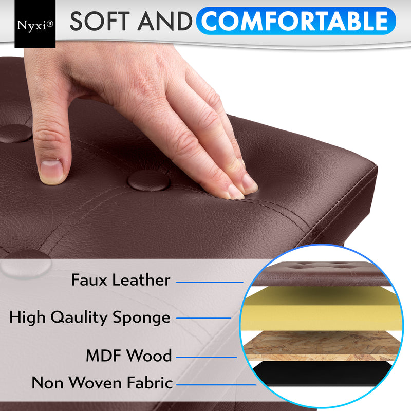 Nyxi Faux Leather Ottoman Storage Box (Brown) - 38 * 38 * 38cm