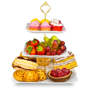 Square Ceramic 3 Tier Cake Stand with Gold Fittings