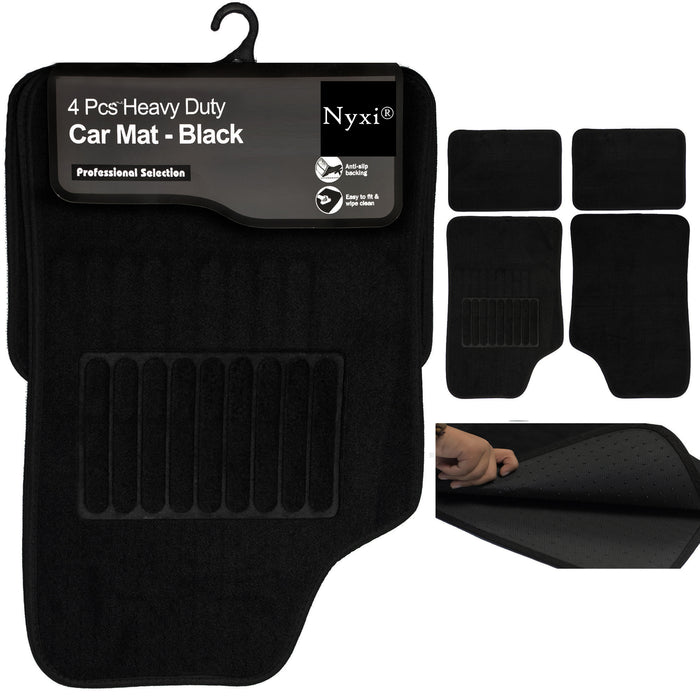 Nyxi Luxury 4 Piece Car Mat Universal Non-Slip for Cars SUV Truck and VAN Black Carpet