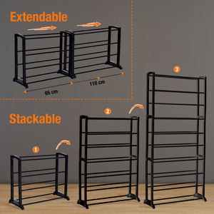 Nyxi 10 Tier Shoe Rack Extendable & Stackable, Quick Assembly No Tools Required - White Colour - Holds Upto 30 Pairs (Black)