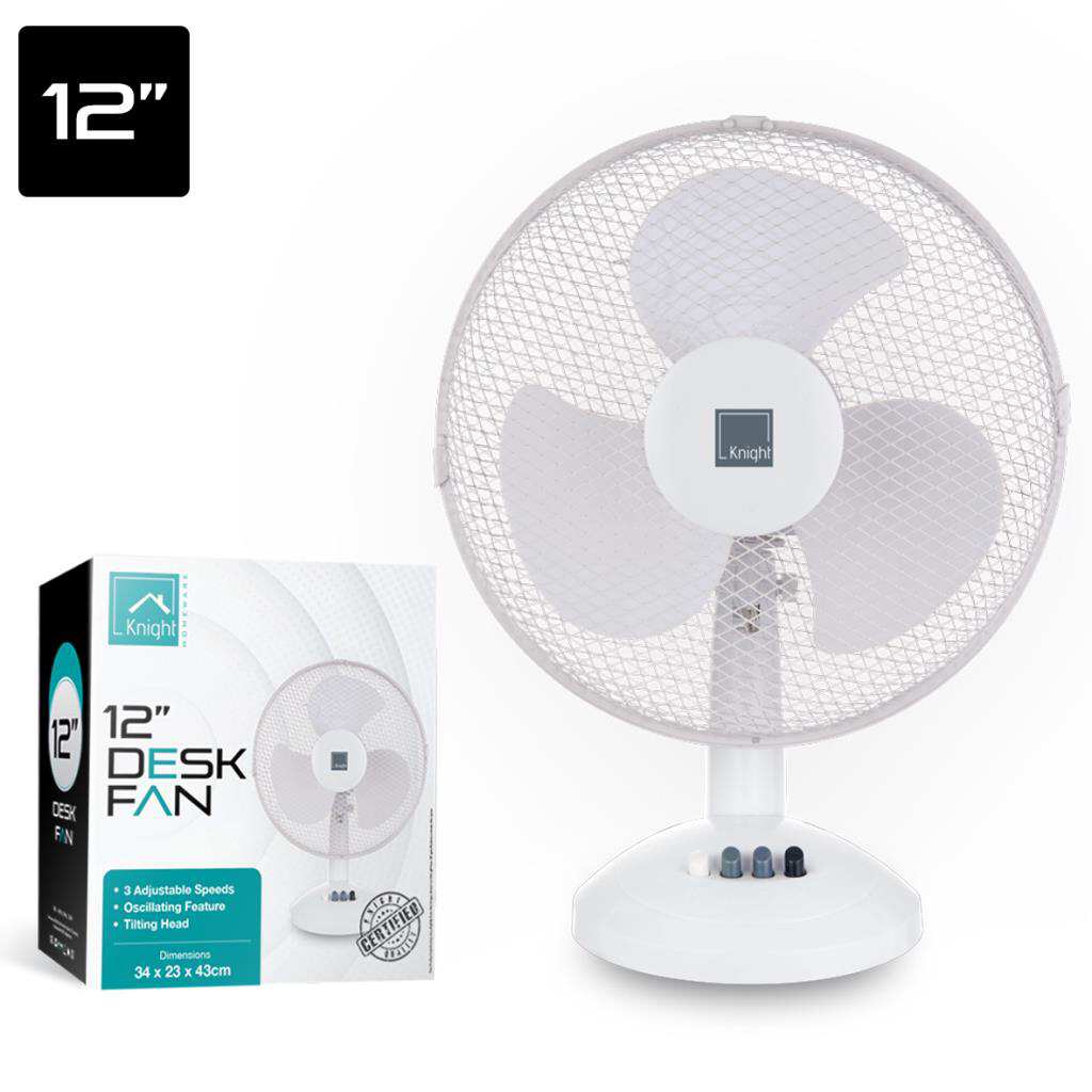 12" Fan Oscalating Desk 3-Speed Air Cooling Adjustable