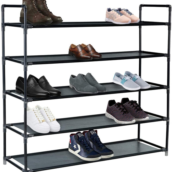 5 Tier, 25 Pairs Shoe Rack Multipurpose - Black