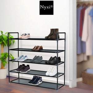 Nyxi 5 Tier, 25 Pairs Shoe Rack Multipurpose in Black & Grey Colours L 86cm x (W) 28cm x (H) 82.5cm (Black)