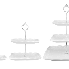 Nyxi Square Ceramic 3 Tier Cake Stand Silver Fittings