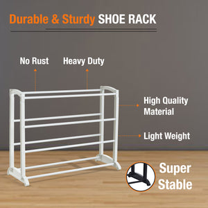 4 Tier Shoe Rack Extendable & Stackable, White, Holds 12 Pairs