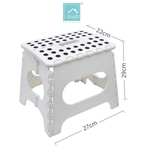Knight Plastic Folding Step Stool, Strong Heavy Duty Skid Resistant Stool for Kids and Adults, White Black Grey, H29 x L27 x W22 CM (White)