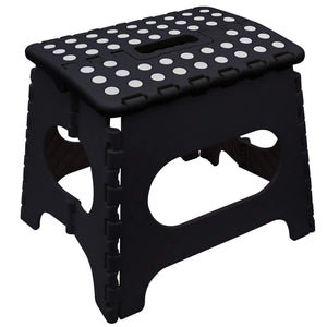 Knight Plastic Folding Step Stool, Strong Heavy Duty Skid Resistant Stool for Kids and Adults, White Black Grey, H29 x L27 x W22 CM (Black)