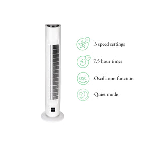 Nyxi Tower Fan 31-inch with Remote for Home and Office, 7.5 Hour Timer, 3 Speed Oscillating Cooling Fan, With Night Mode Option, 78cm High