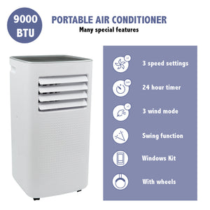 Nyxi Air Conditioner 9000 BTU 3-In-1 Air Conditioner, Dehumidifier, Portable, RM Control, Low Energy Consumption [Energy Class A]