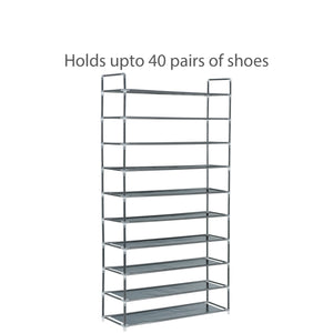 Nyxi 10 Tier Multipurpose Shoe Rack Stand or Standing Tier Storage Organiser in Black & Grey Colours (Grey)