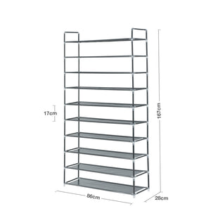 Nyxi 10 Tier Multipurpose Shoe Rack Stand or Standing Tier Storage Organiser in Black & Grey Colours (Grey)