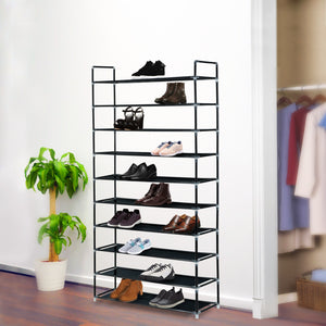 Nyxi 10 Tier Multipurpose Shoe Rack Stand or Standing Tier Storage Organiser in Black & Grey Colours (Black)