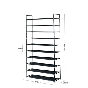 Nyxi 10 Tier Multipurpose Shoe Rack Stand or Standing Tier Storage Organiser in Black & Grey Colours (Black)