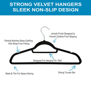 Pack of 20 Premium Selection Velvet Flocked Non-Slip Clothes Hangers ( Black )