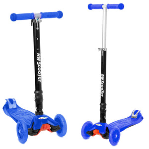 Blue Scooter LED 3 Wheels Flashing Light Foldable for Kids