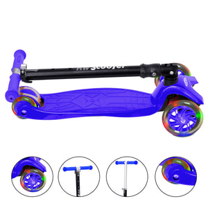 Blue Scooter LED 3 Wheels Flashing Light Foldable for Kids