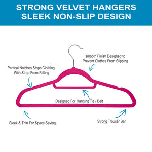 Pack of 20 Premium Selection Velvet Flocked Non-Slip Clothes Hangers ( Pink )