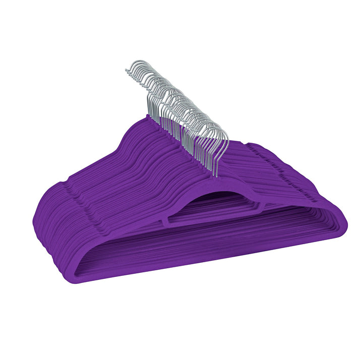 Pack of 20 Premium Selection Velvet Flocked Non-Slip Clothes Hangers ( Purple )