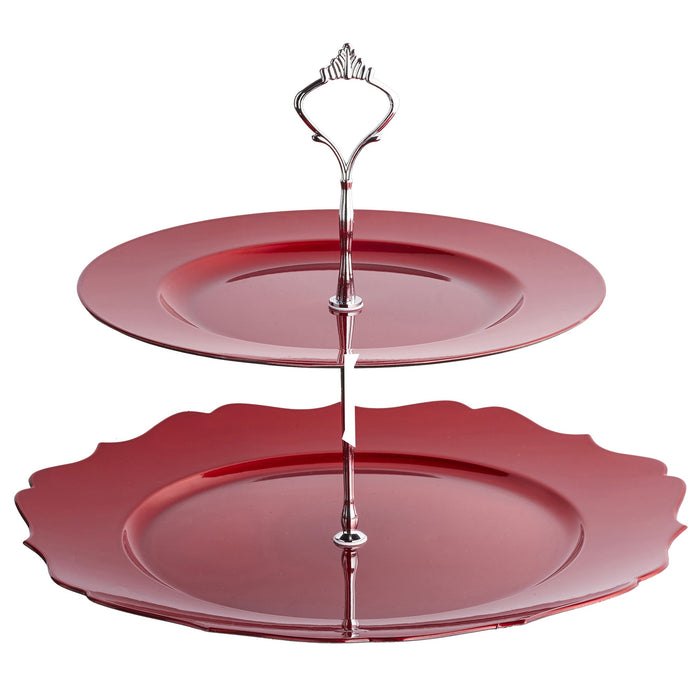 Large Cake Stand 2 Tier Round Display New Fittings - Rose Gold Red
