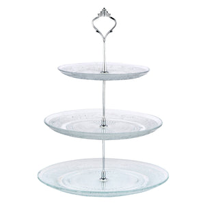 Nyxi 3 Tier Embossed Glass Cake Stand Round Display with New Fittings