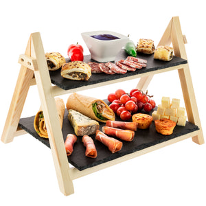 Nyxi Slate Cake Stand Serving Board Premium Pine Wood Rustic Slate Boards 2 Tier  (1 X Cake Stand)