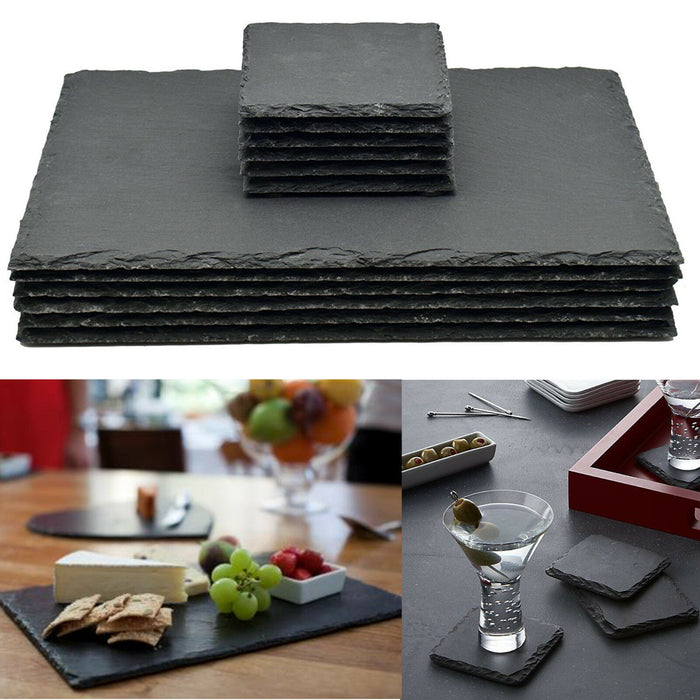 Set of 12 Natural Slate Rectangle 6 Placemats & 6 Coasters Tablemat Dinner Set