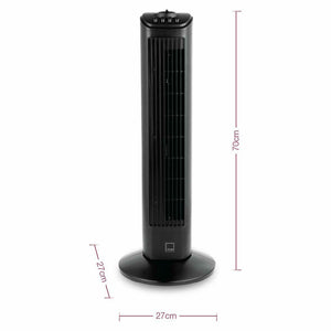 Black Tower Fan Oscillating 3 Speed Cooling 120m Timer Slim Freestanding 70cm